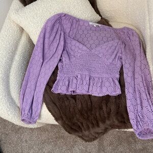 Olivaceous Lavender Off-the-Shoulder Sweater